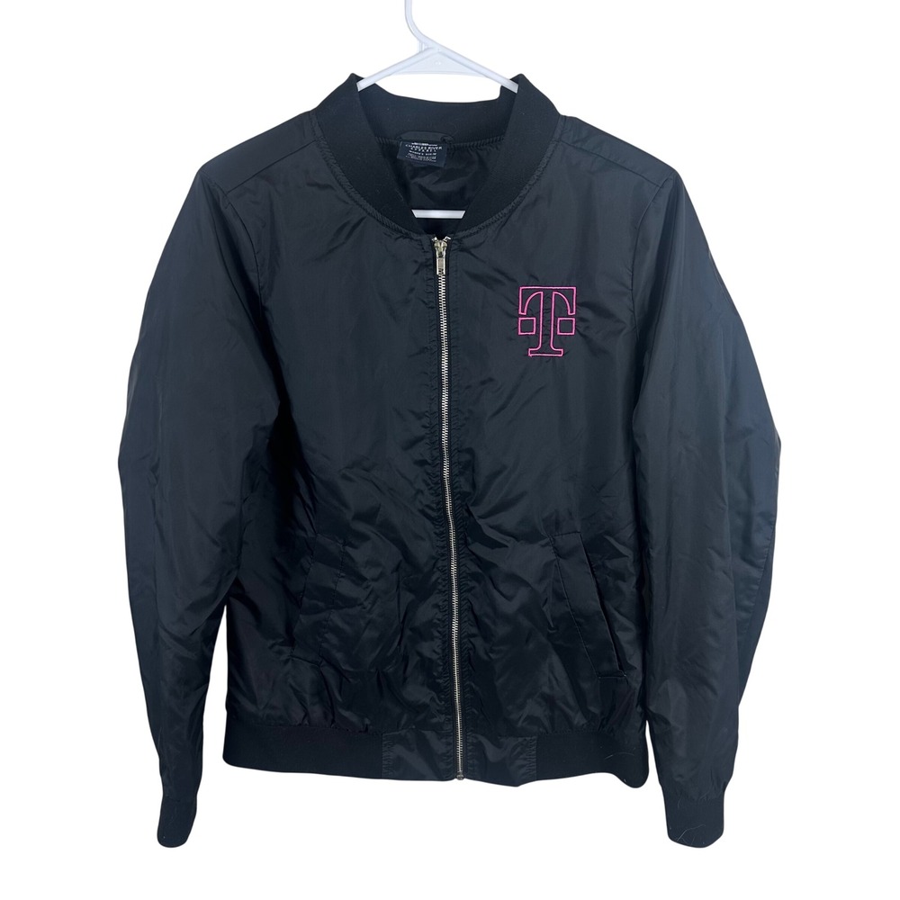 Charles River Bomber Jacket Womens Medium Black T-Mobile‎ Pink Logo Zip Outdoor